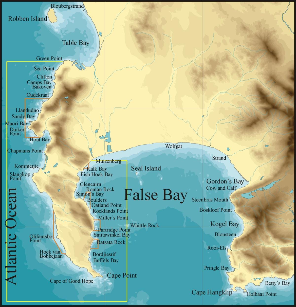 mapa de la badia falsa Ciutat del Cap