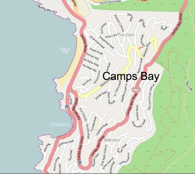 mapa dels camps de la badia de Ciutat del Cap