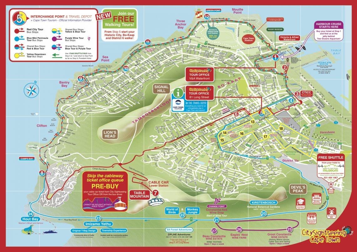 mapa de Cape Town ciutat de turisme de bus