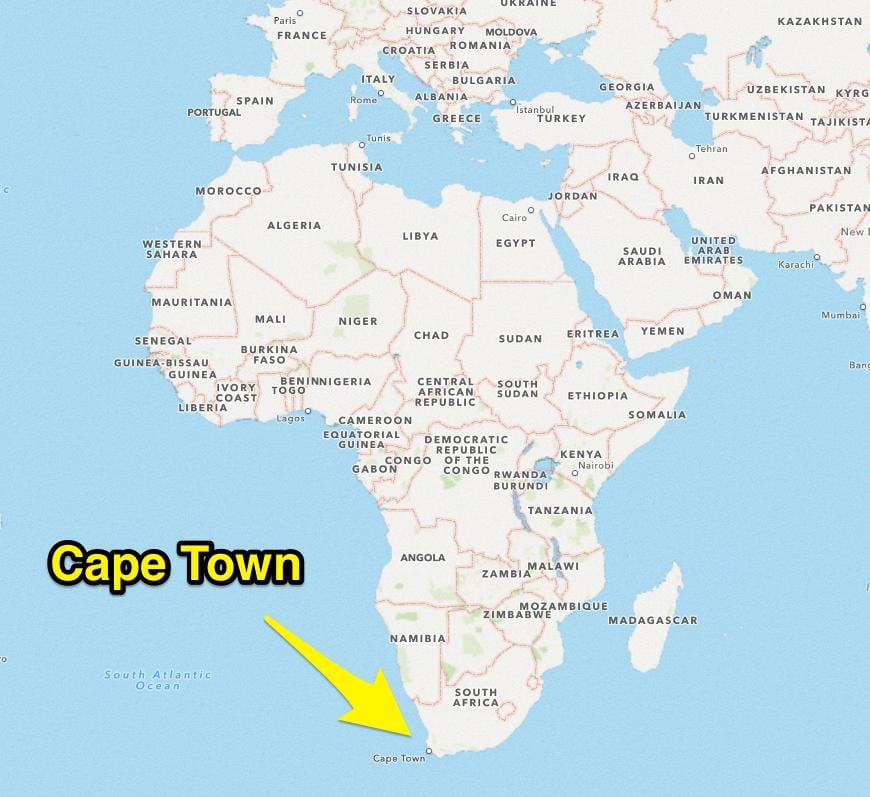 Ciutat del cap ubicació en el mapa del món