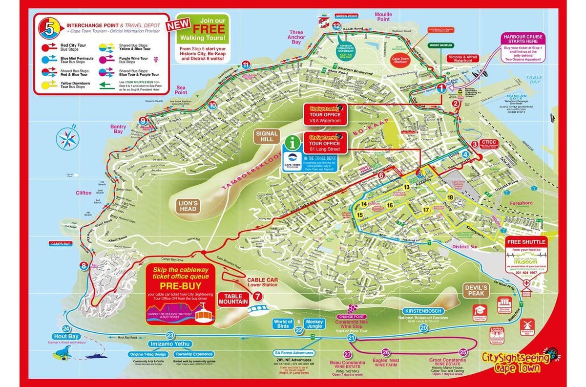 hop on hop off autobús Ciutat del Cap mapa de rutes