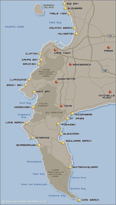 mapa de Ciutat del Cap platges