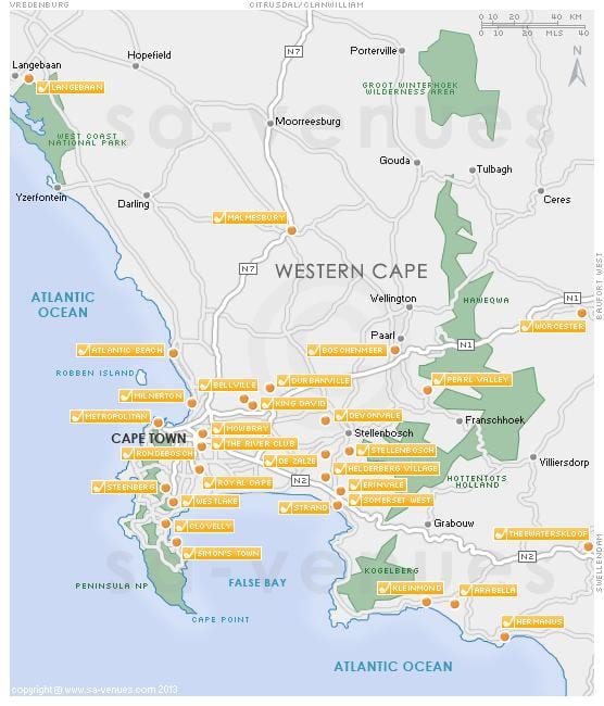 mapa de Cape Town camps de golf 