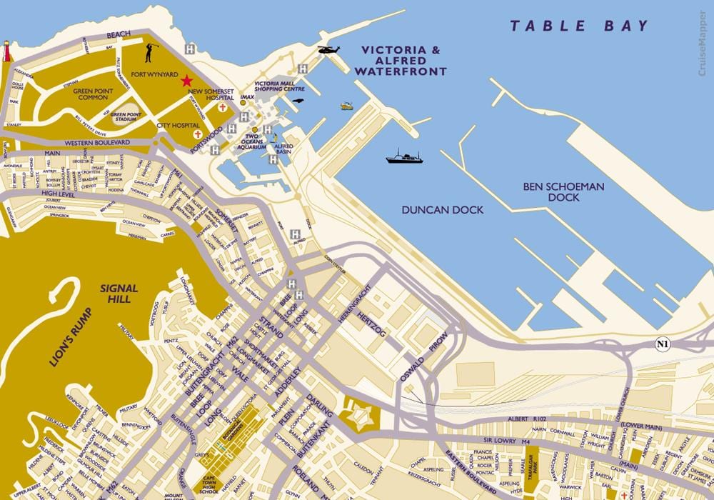 mapa de Ciutat del Cap de la terminal de creuers