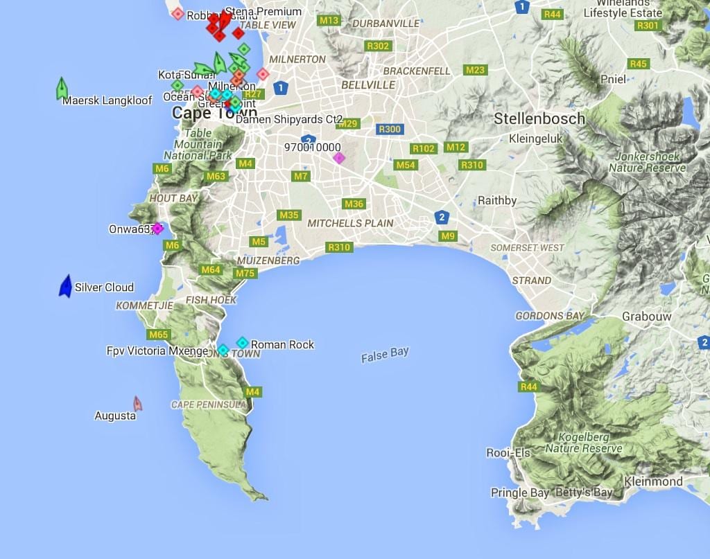 mapa de mapa de fish hoek i envolta
