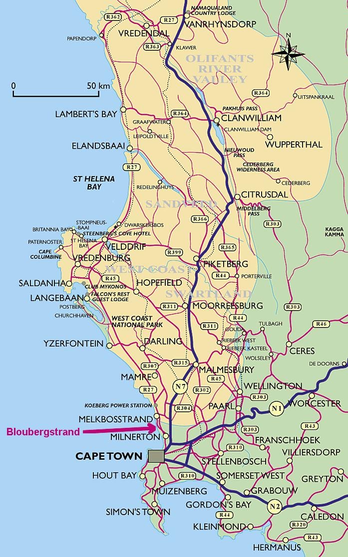 mapa de la costa oest de Ciutat del Cap