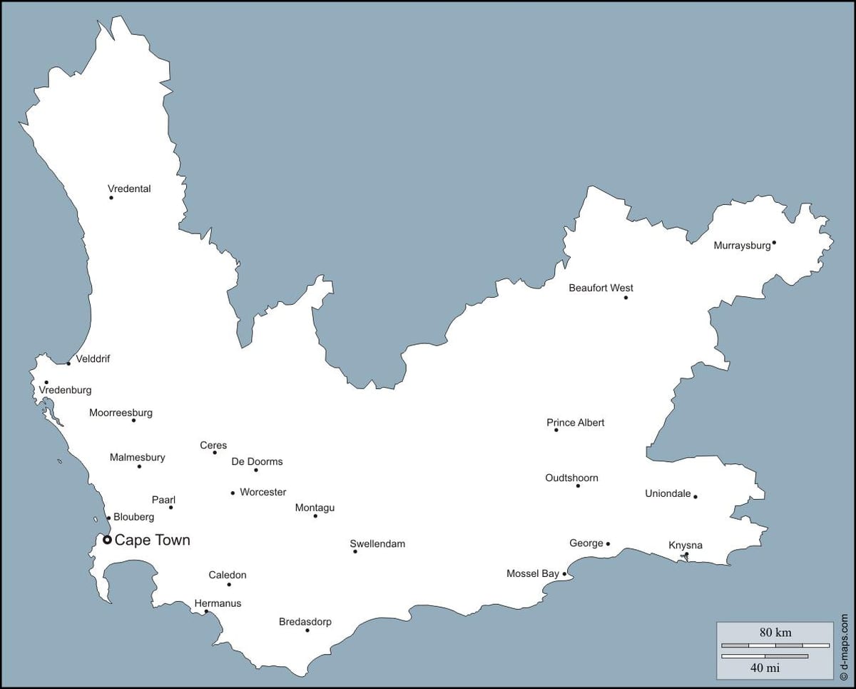 mapa de la província occidental del Cap Municipis