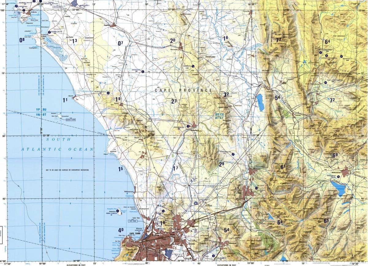 Ciutat del cap mapa topogràfic