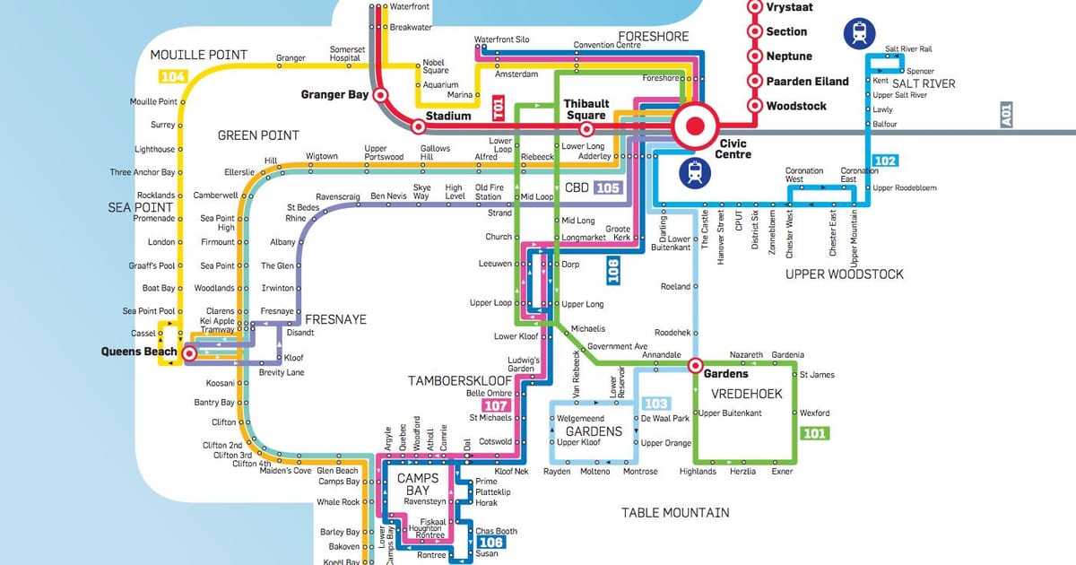 Ciutat del cap autobús mapa