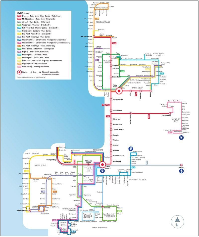 myciti autobús mapa de rutes