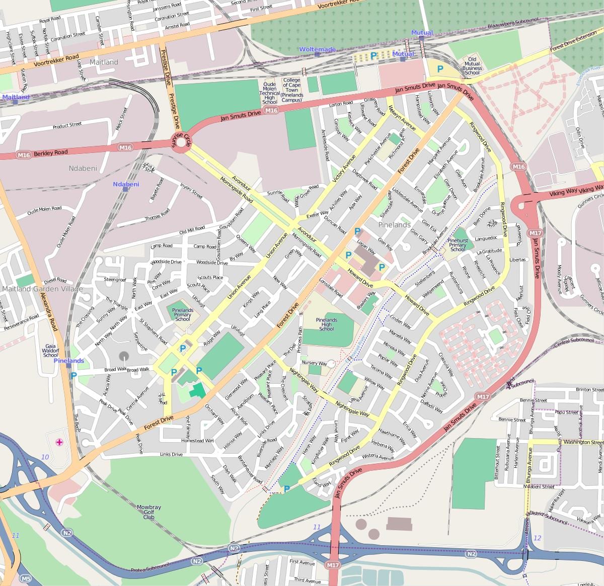 mapa de pinelands Ciutat del Cap