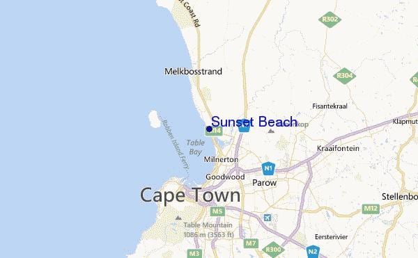 mapa de la posta de sol a la platja de Ciutat del Cap