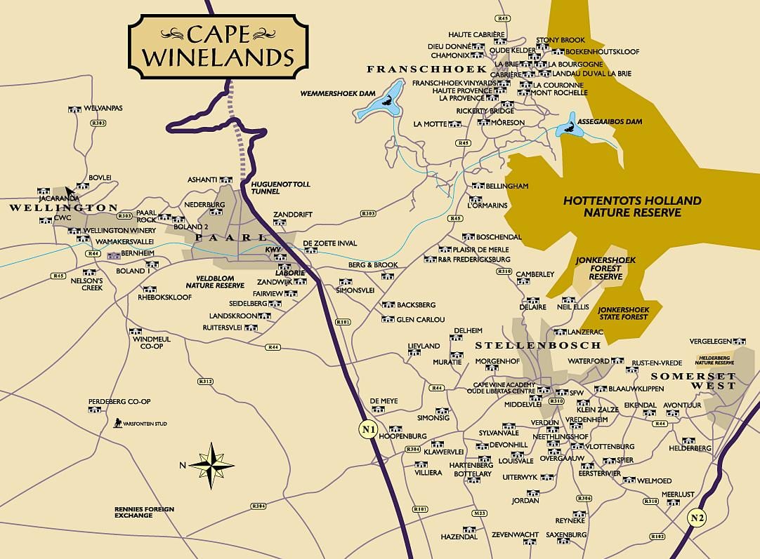 mapa de les winelands Ciutat del Cap