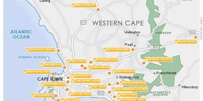 Mapa de Cape Town camps de golf 