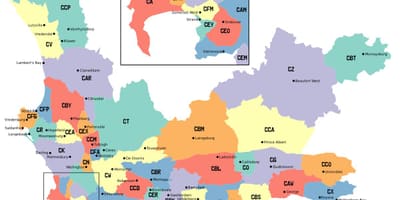 Mapa de la província occidental del cap suburbis